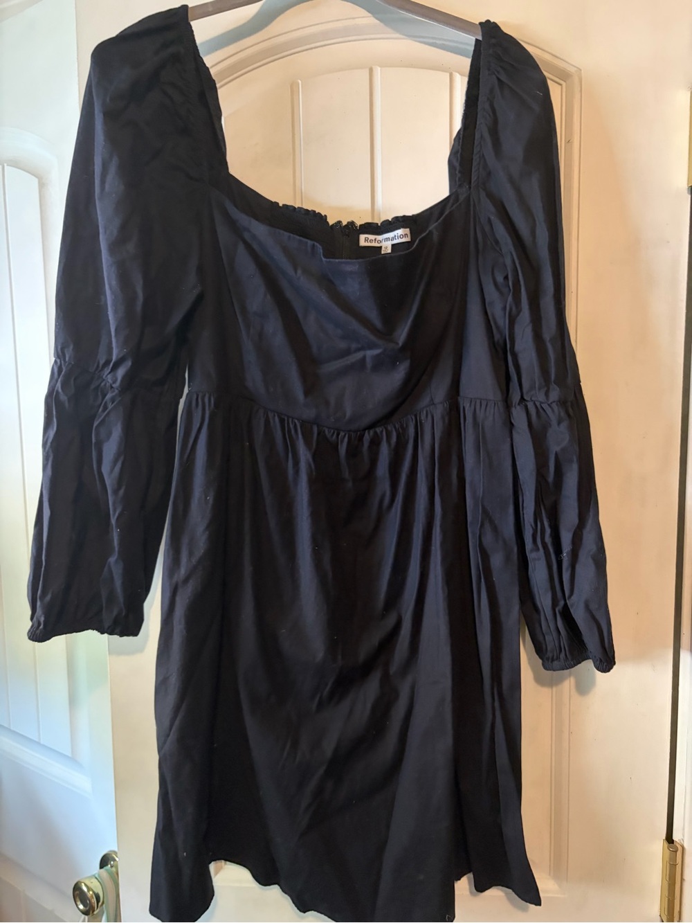 Reformation Black Square-Neck Long Sleeve Mini Dress